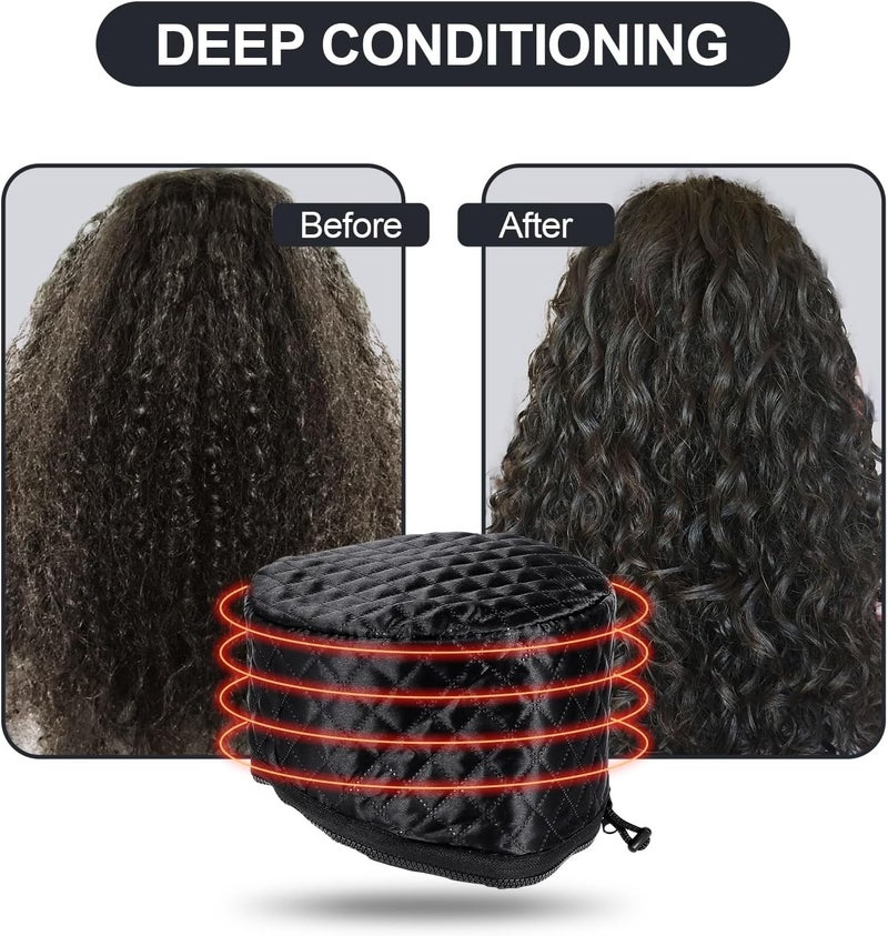 LIARTY Electric Hair Steamer Cap, Hair Care Hat Heating Cap with 10 Gears Temperature and Timer Control, Thermal Heat Cap for Black Hair Thermal (Black) - Image 2